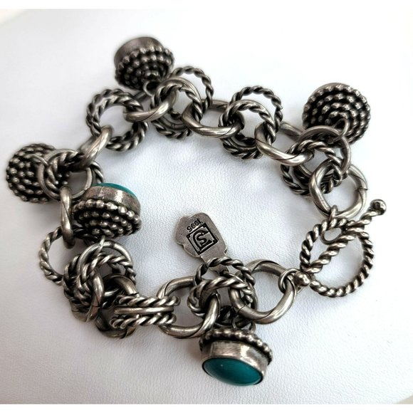 Aaron Toadlena Bracelet 1995 Sterling Silver and Green Turquoise Navajo JS8133 - Picture 11 of 16